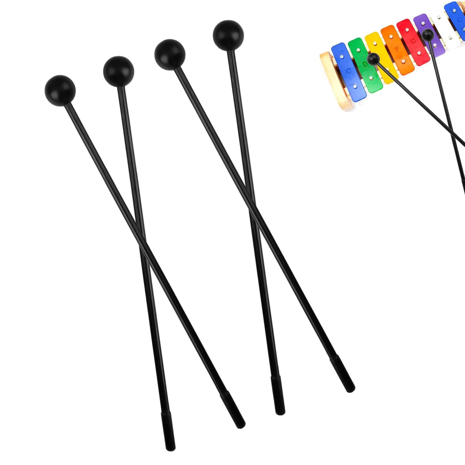 Toulifly Drum Sticks, Percussion Beaters, Glockenspiel Mallets, Percussion Sticks, Beater Chime Sticks, Set of 4 Instrumental Accessories, for Percussion Instruments, for Xylophone, Wooden Block Bells