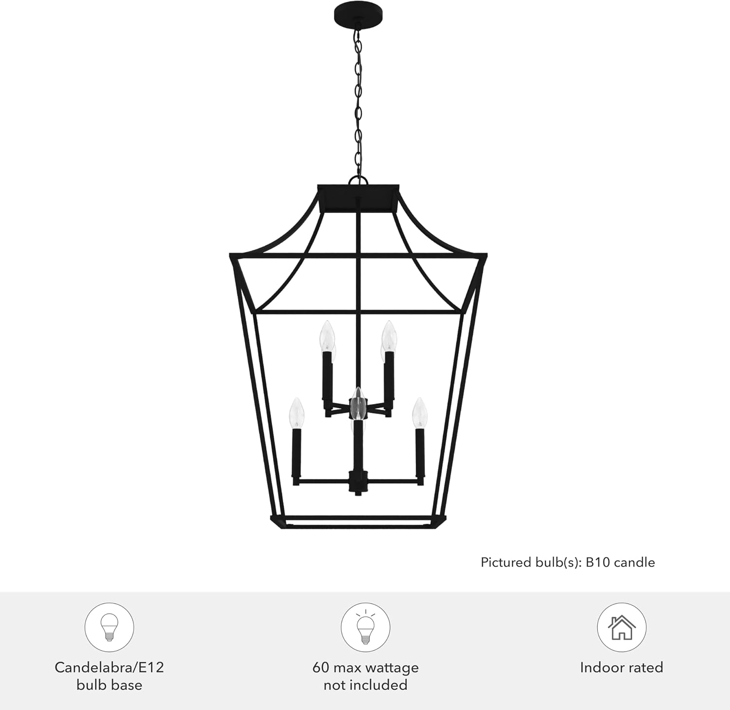 Hunter - Laurel Ridge 8-light Natural Black Iron, Large Pendant Light, Dimmable, Formal Style, Lantern Shaped, for Bedrooms, Kitchens, Dining, Living Rooms - 19771