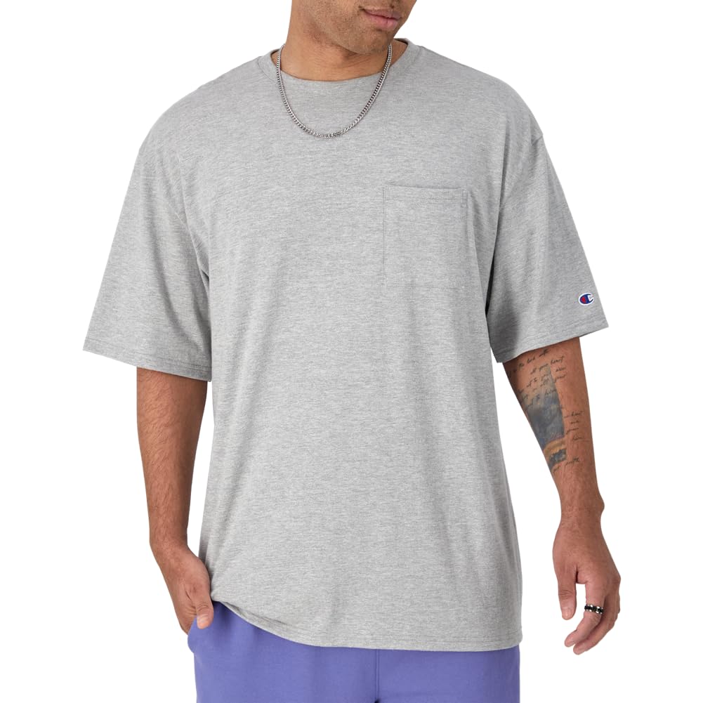 Champion Koszulka męska, klasyczna bawełniana koszulka z kieszonką, miękka (duża i wysoka), Oxford Gray, 6XL
