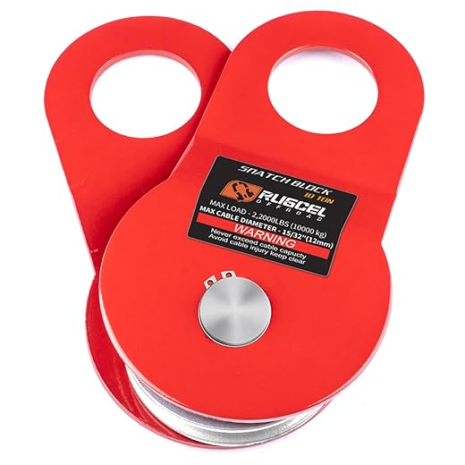 Rugcel winch 10t heavy duty recovery winch snatch block, 22000lb capacity,towing pulley blocks,heavy duty offroad recovery accessory for truck, tractor, atv & utv (10t red)