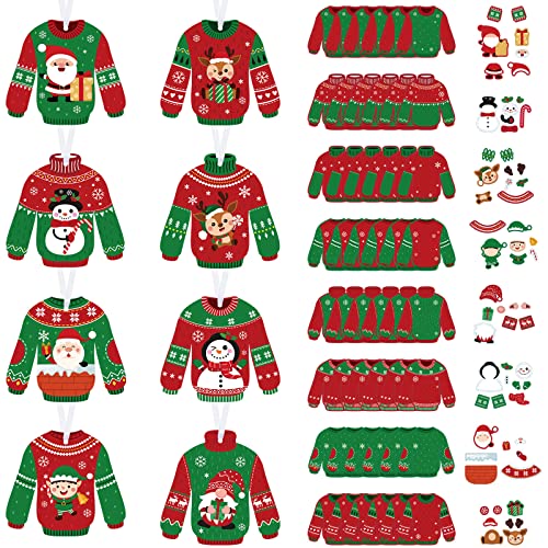 Funrous 80 Pcs Ugly Sweater Crafts Kits For Winter Party Christmas - Paper Diy Ornaments Tree Hanging Decorations For Kids Adults Xmas Party Tree Arts Crafts Supplies Decor