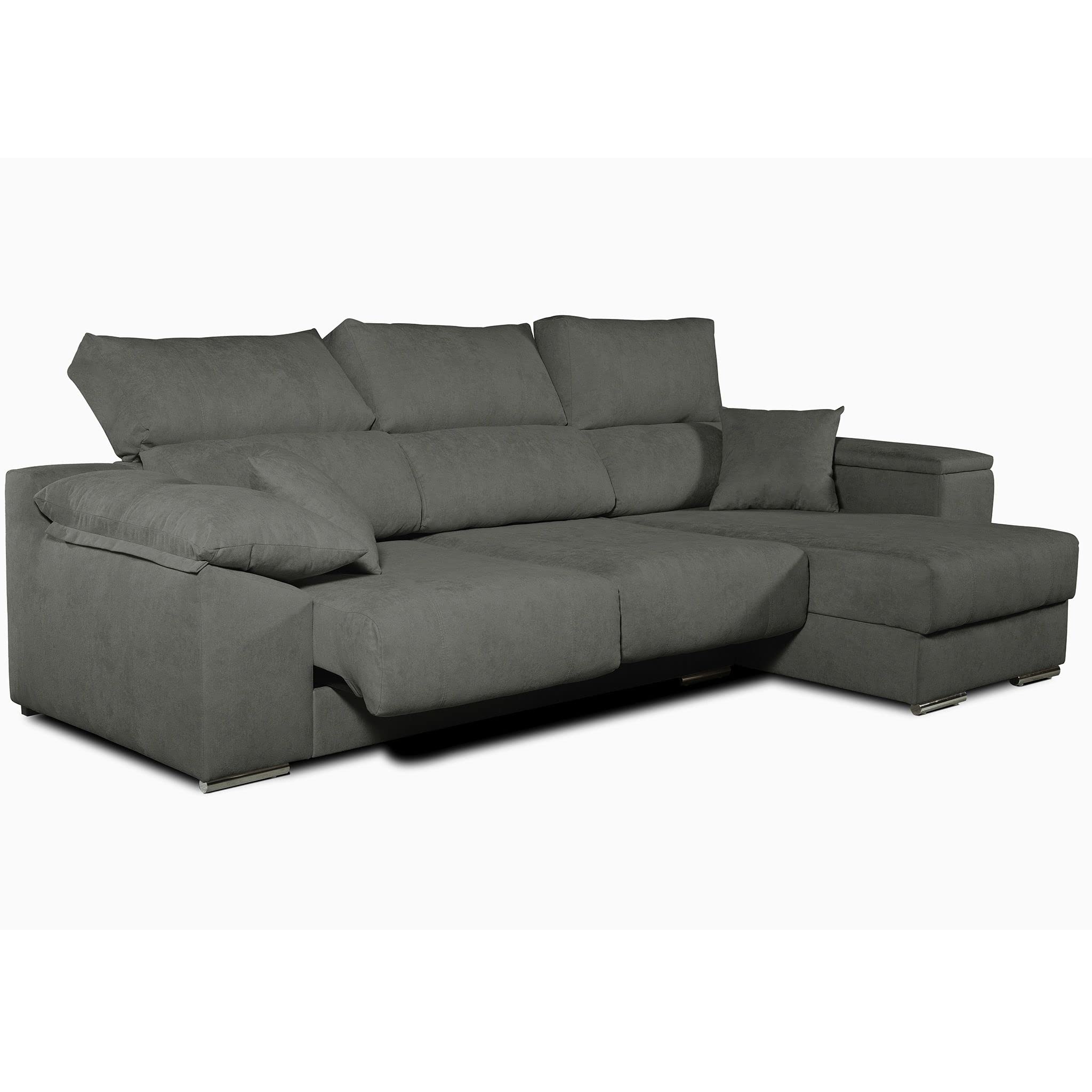 Sofá Chaise Longue LODURR DERECHA 4 Plazas Negro Tanuk. 294x160 CM. Asientos Extensibles. Desenfundable. Tejido con Sistema ACUALINE