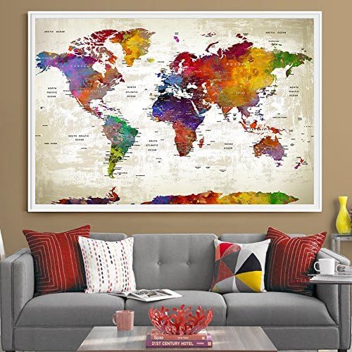 Push pin travel world map extra large wall art - World map push pin - World Travels Map, Office Decor, Home Decor, Travel Map, Map Art (L45)