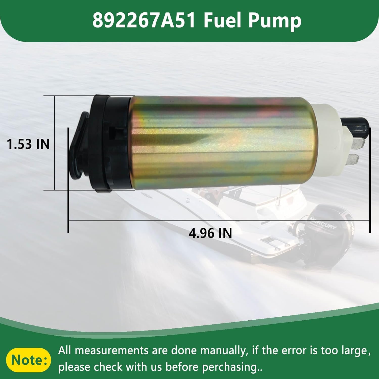 Fuel Pump for Mercury Marine Mercruiser 4-Stroke Outboard 20-60HP (2002-2012), For Honda EFI Outboards, Replaces 892267A51, 898101T67, 892267530, 16735-ZW5-003,7206782,6990188,Marine Grade