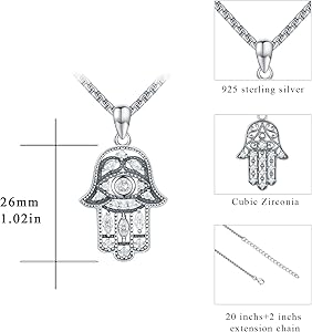 YueYuan Hamsa Necklace for Men 925 Sterling Silver Hamsa Hand