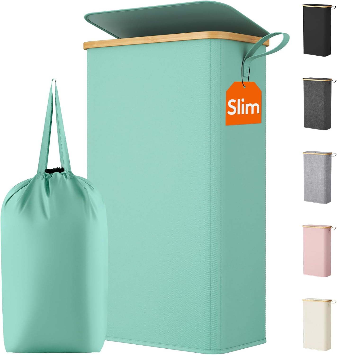 Lifewit 65L Slim Laundry Hamper with Lid and Removable Bag, Sage Green
