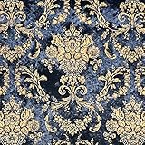 Decora Furnishings Damask Design Digitally Printed Velvet Finish Fabric for Upholstery, Chairs, Cushions, Window Treatments Crafts Rennaisance Rococo Victorian Style 54' Width By the Yard (Royal Blue)