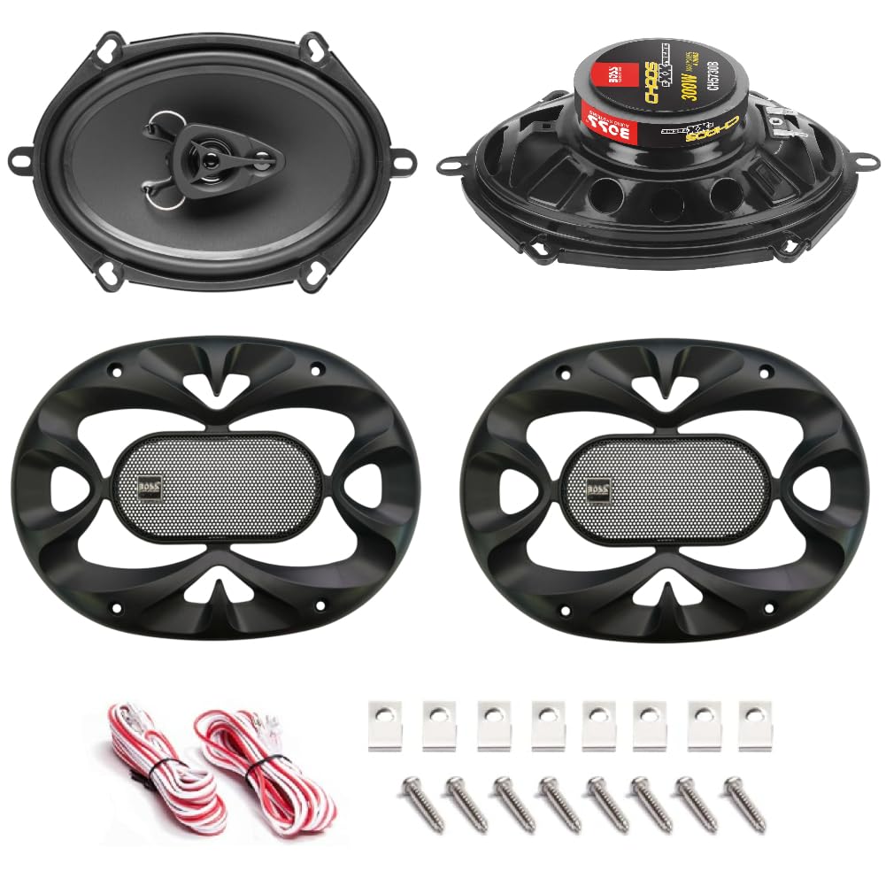 Kit Set para Boss Audio Systems CH5730B Altavoces coaxiales de 3 vías 5 x 7 12,7 x 17,8 cm 127 x 178 mm, 150 vatios rms 300 vatios máx, para Coches, suspensión de Goma, por Pareja + Rejillas Gratis
