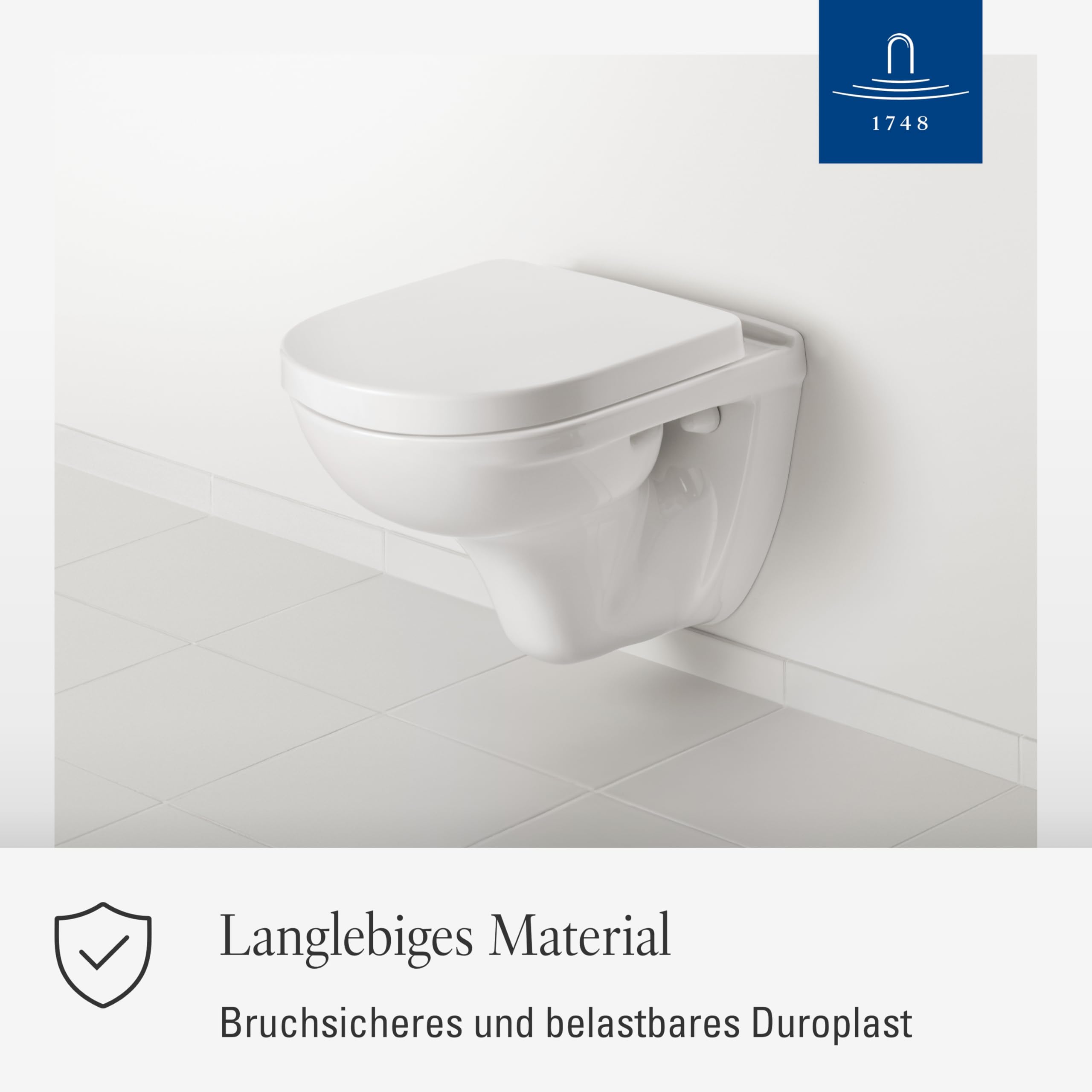 Villeroy & Boch O.novo WC-Sitz, D-Form – Weiß Alpin, glänzend | Mit Edelstahl-Scharnieren, aus bruchsicherem Duroplast, Original Ersatzteil, 9M406101