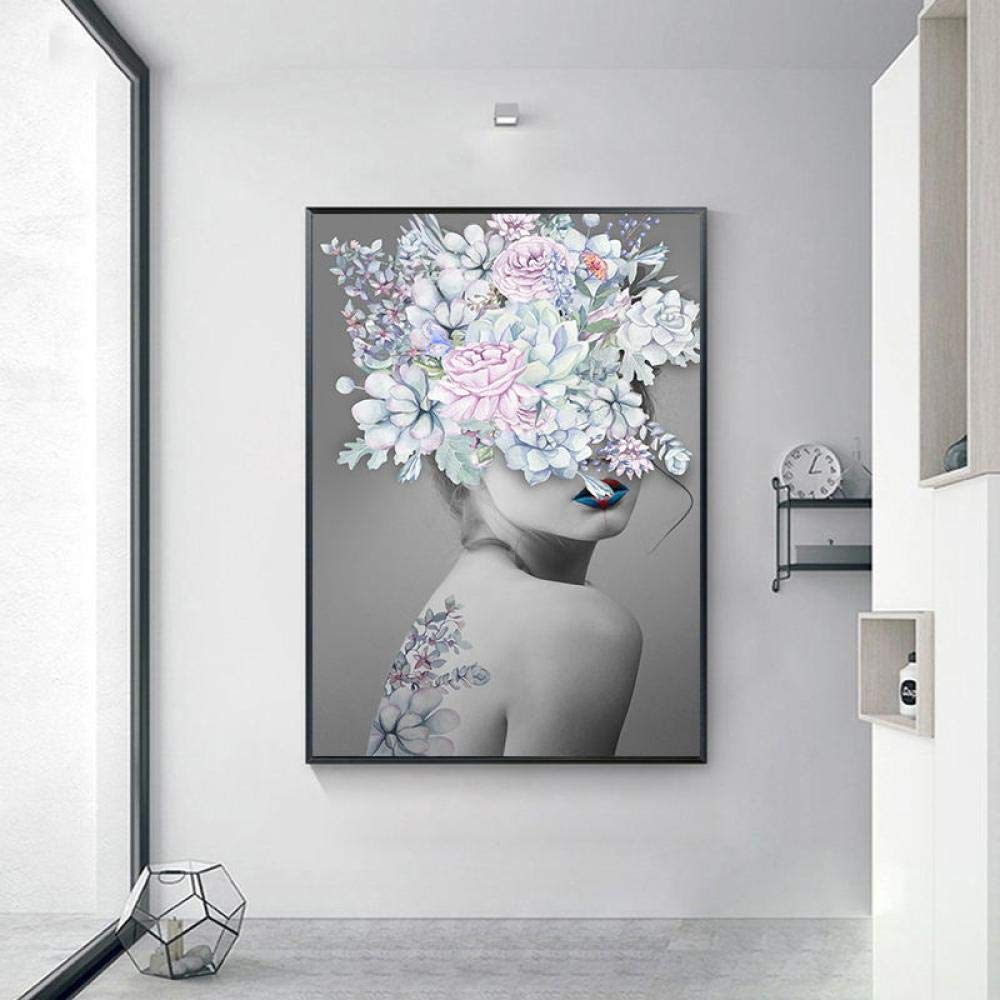 Amazon.co.jp: 抽象花高貴な女性のキャンバス絵画アートプリント