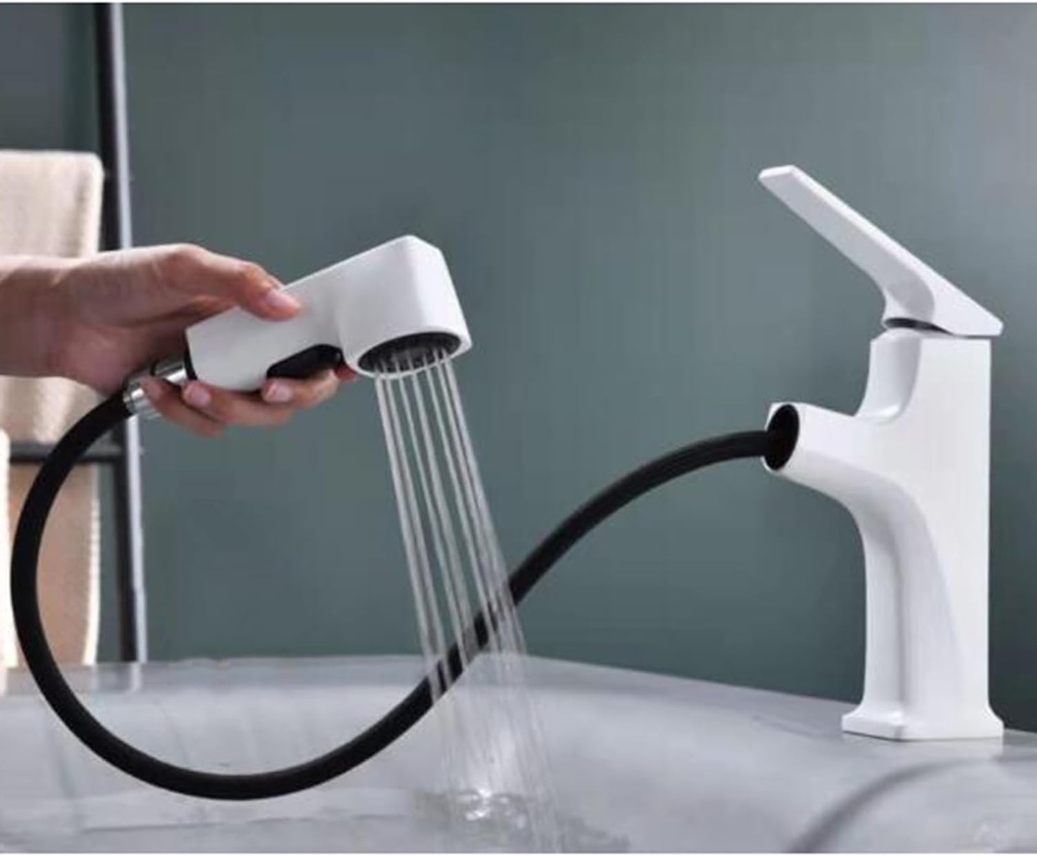 Robinet avec douche en laiton à 2 types de jet d'eau pour lavabo de salle de bain