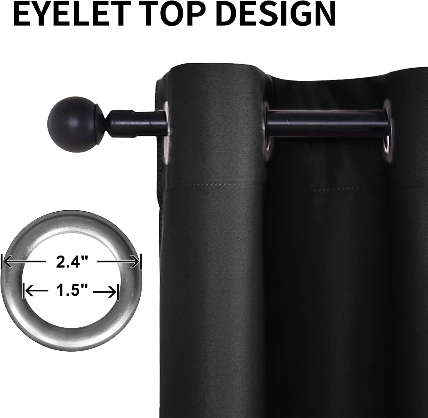 Waterproof Outdoor Curtain Panels Blackout Curtains for Sliding Door/Foyer/Arbor/Lanai 1 Panel Black (Width x High) W70.86 x H86.61 x 1PC