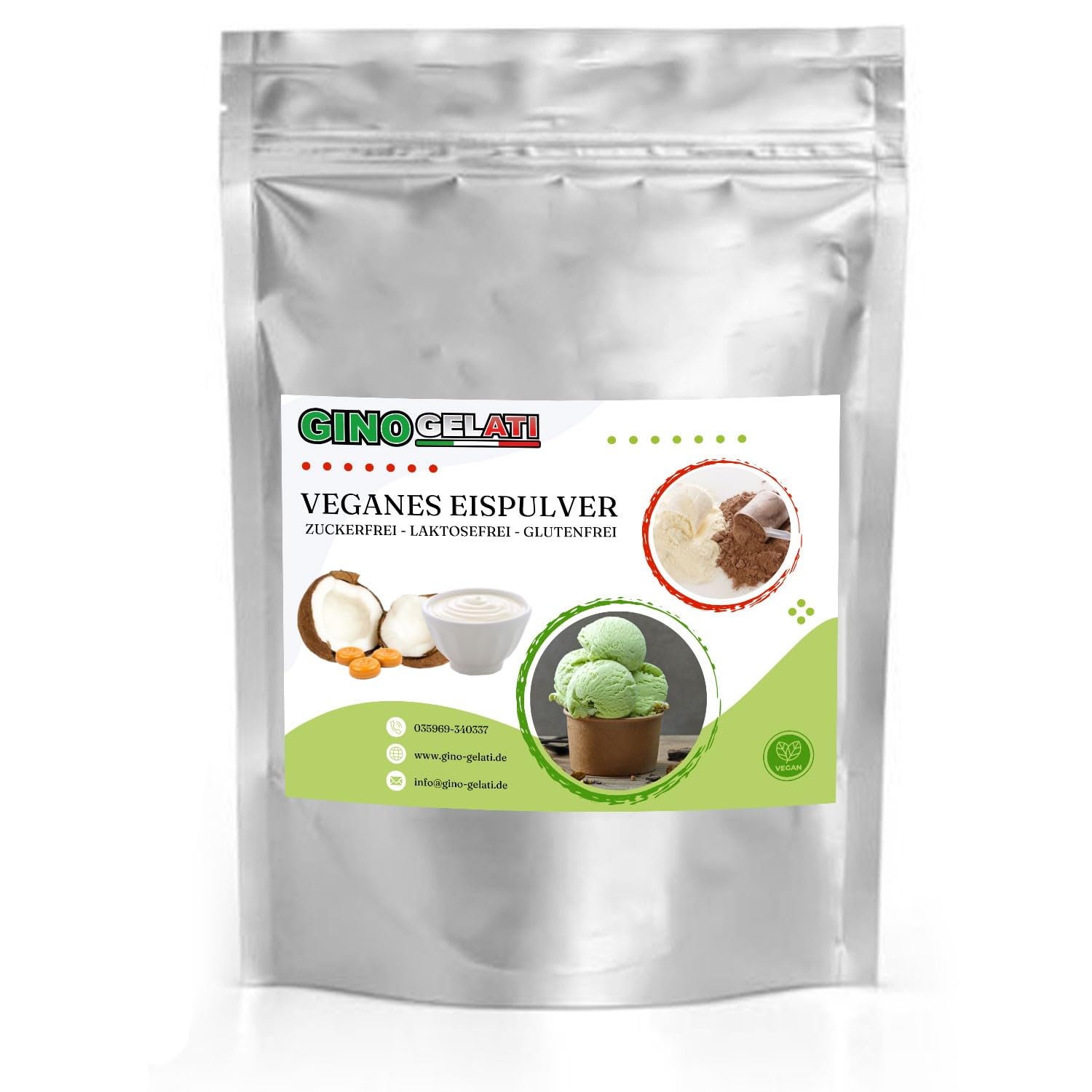 Gino Gelati Joghurt Veganes Eis Pulver Zucker-, laktosefrei, schnelle und einfache Zubereitung, mit natürlichem Aroma, Eispulver für Veganer geeignet, GMO-Frei (10 Kg, Joghurt Toffee)