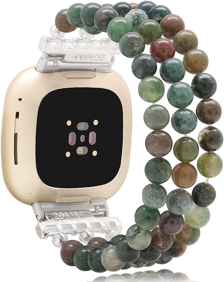 C&L Accessories Bracelets Compatible with Fitbit Versa 3 Bands/Versa 4 Bands/Fitbit Sense 2/Sense Bands for Women Men Beaded Gemstone