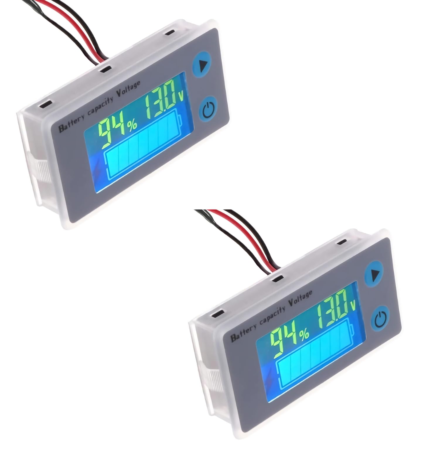 2PCS Alarm Digital Battery Capacity Tester Battery Indicator Golf Cart Voltage Temperature Meter Panel 12V (12V-Alarm)