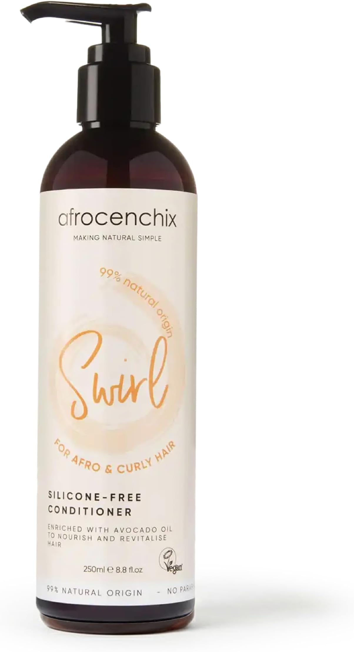 Afrocenchix Swirl Hydrating & Detangling Conditioner, with Aloe Vera, Avocado Oil & Coconut extracts to Easily Detangle, Hydrate, Repair Cuticles & Prevent Breakage for Afro & Curly Hair, 250 ml