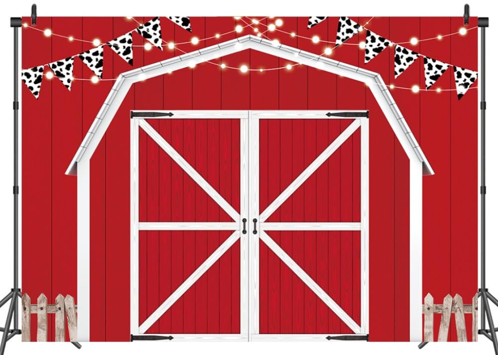 LTDKAEN Red Barn Door Backdrop Wooden Barn Door Farmhouse Photography Rustic Farm Backdrop Country Scene Farm Party Decoration Photo Props for Party(8
