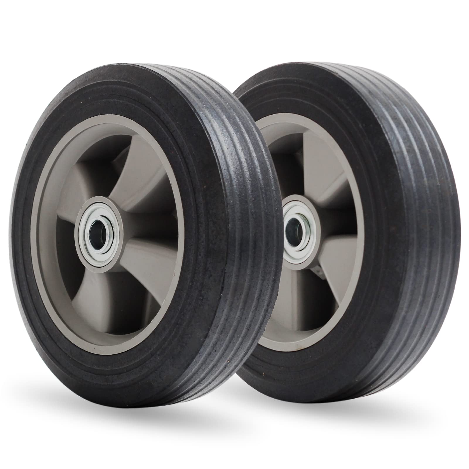 Photo 1 of GICOOL 8" x 2" Flat-Free Solid Rubber Tire and Wheel with Ball Bearings and 5/8"