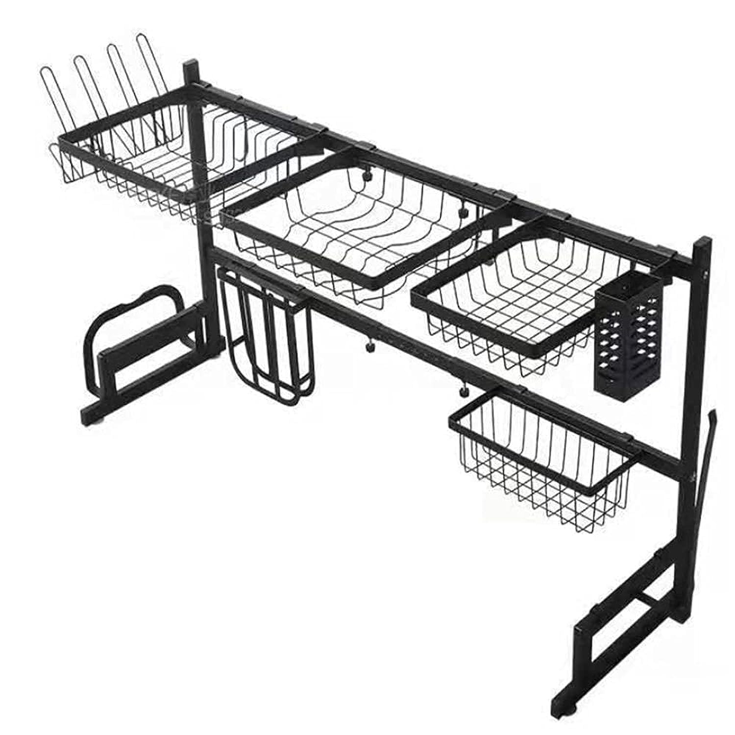 Dish Drainer over sink (85cm-105cm) Dish Drying Rack Width suitable for automatic adjustment of water tank .2-Tier Large Capacity Dish Rack, save space, can be customized. Stainless steel .Black