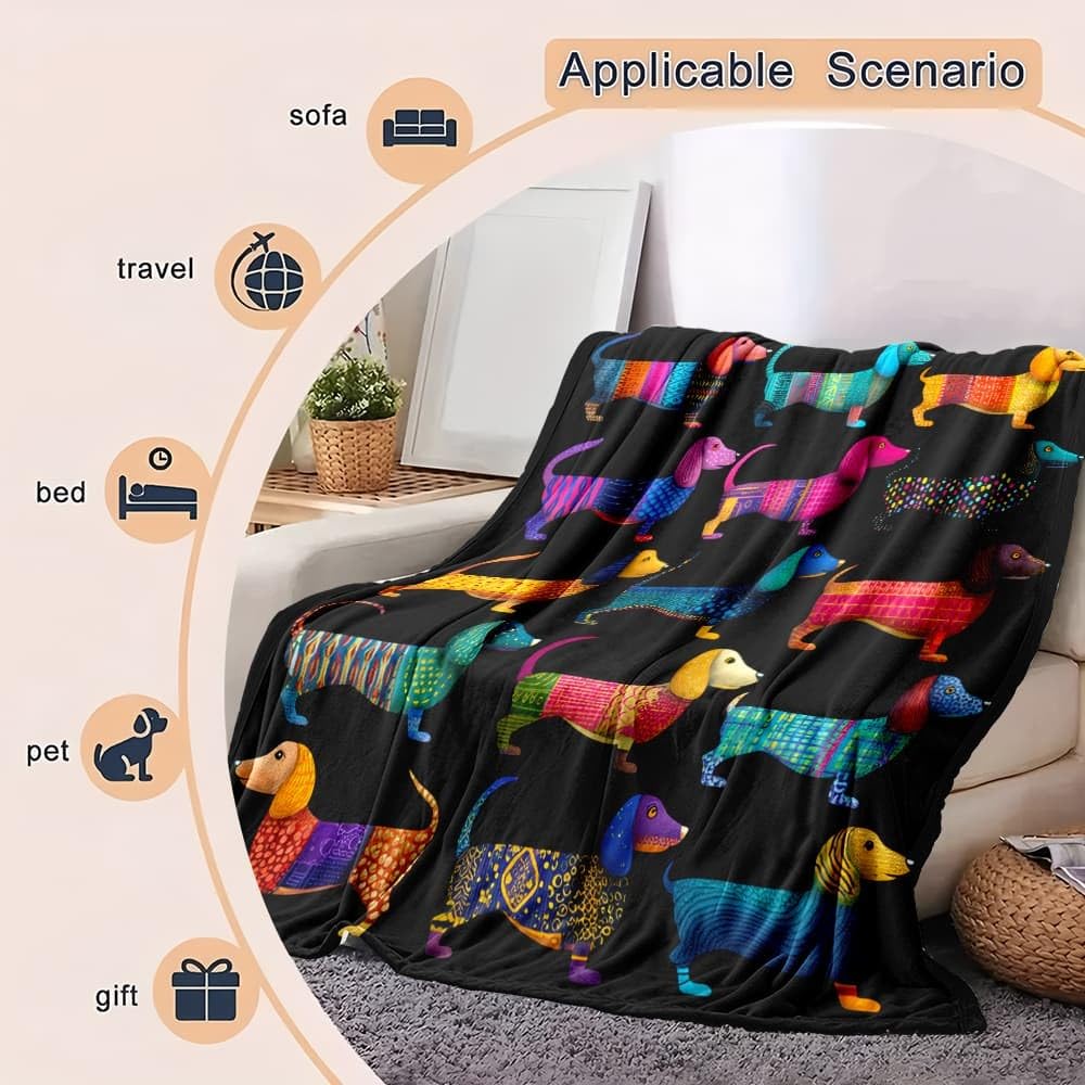 Générique Koc polarowy XXL 180 x 220 cm jamnik zwierzęcy flanelowy pluszowy miękki i ciepły czarny koc na sofę w podróży gruby i termiczny