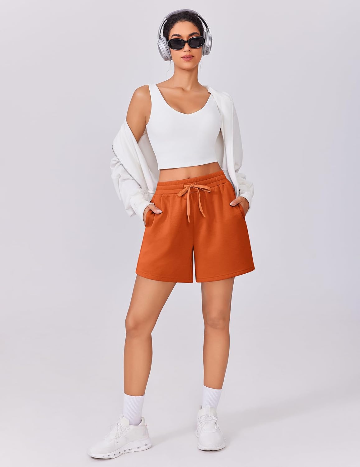 PINSPARK Womens Athletic Sweat Shorts Soft Drawstring High Waisted Active Short Comfy Casual Lounge Shorts with Pockets - Image 5