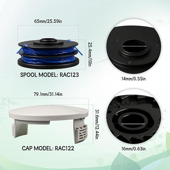 String Trimmer Replacement Spool for Ryobi RAC123 5132002671, Spool and Line Compatible with Ryobi RLT4027, RLT4125, RLT5027, RLT6030, RLT5127, RLT6130 (3 spools + 1 cover)