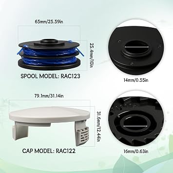String Trimmer Replacement Spool for Ryobi RAC123 5132002671, Spool and Line Compatible with Ryobi RLT4027, RLT4125, RLT5027, RLT6030, RLT5127, RLT6130 (3 spools + 1 cover)