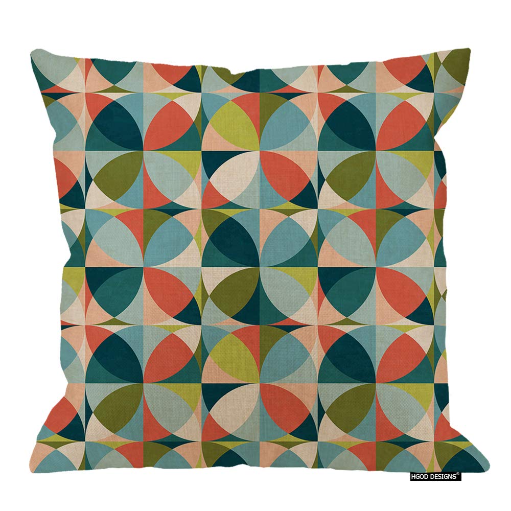 HGOD DESIGNS Square Pillow Cushion Cover,Fashion Geometric Pattern in Mid-Century Modern Colors Cotton Linen Cushion Covers Home Decorative Throw Pillowcases 18x18inch