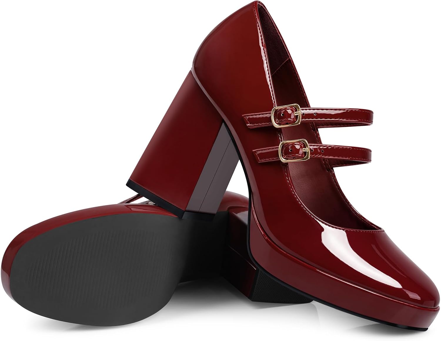 CELLENZ Women Mary Jane Shoes: Comfortable Closed Toe Chunky Heels, Dress Platform Pumps Prom Graduation Formal Wedding Shoes Black/Red/White/Nude - Image 3