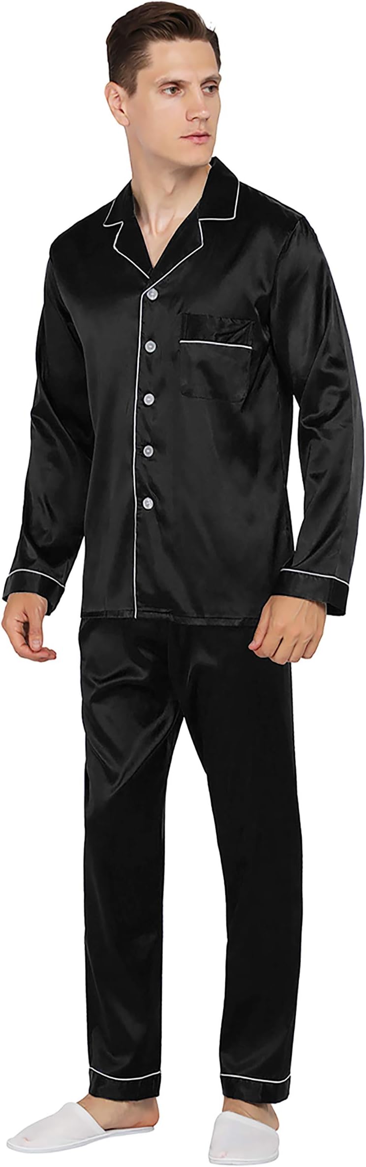 YIMANIE Mens Satin Pajamas Set Classic Short Sleeved and Long Pants Sleepwear Loungewear