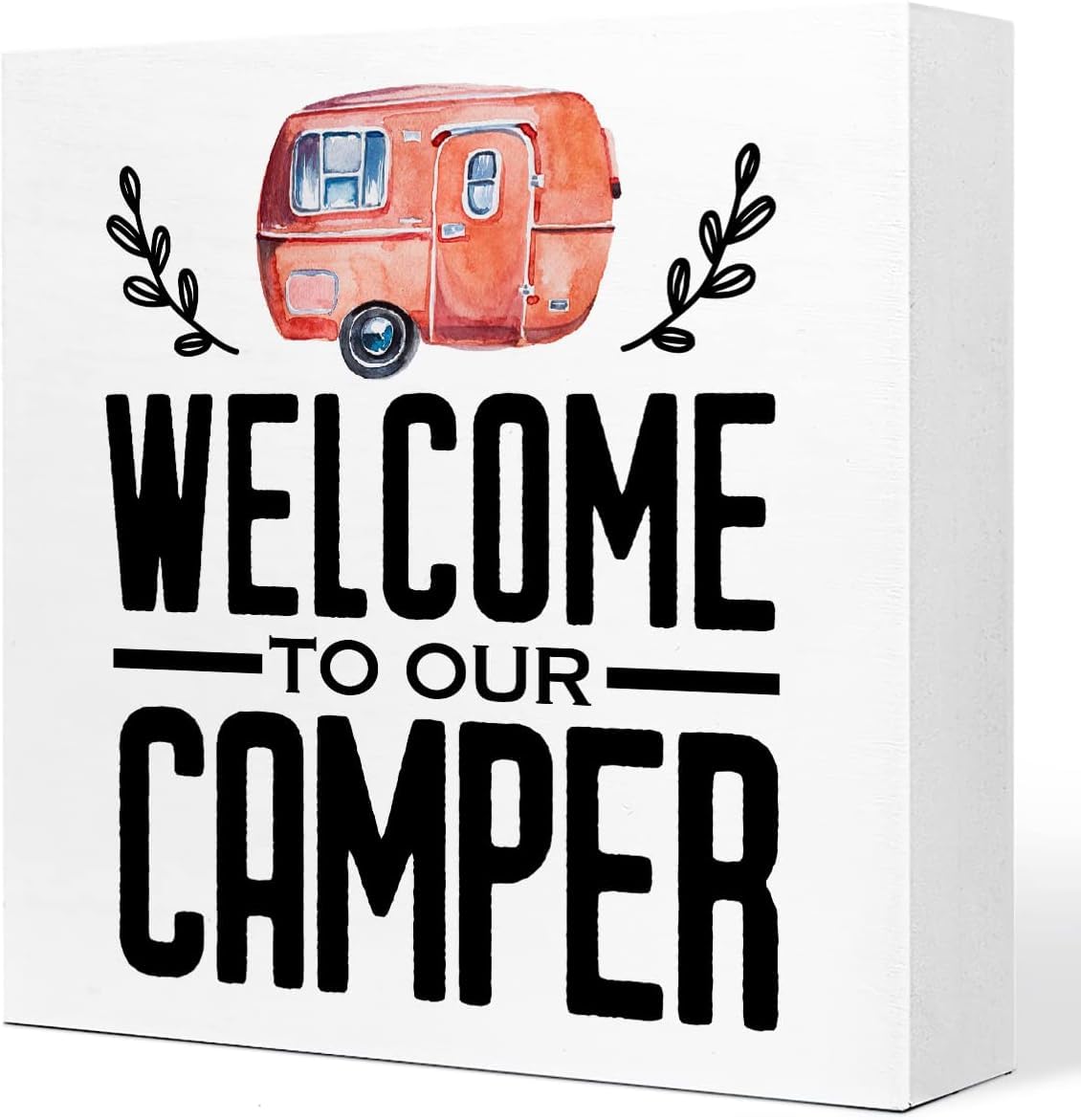 Welcome to Our Camper Box Sign 7x7 Inch Rustic RV Decor