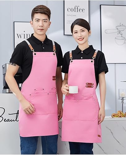 Miniatura 3 de Delantales de chef para hombres y mujeres con bolsillos grandes, delantal de trabajo ajustable de lona resistente con espalda cruzada