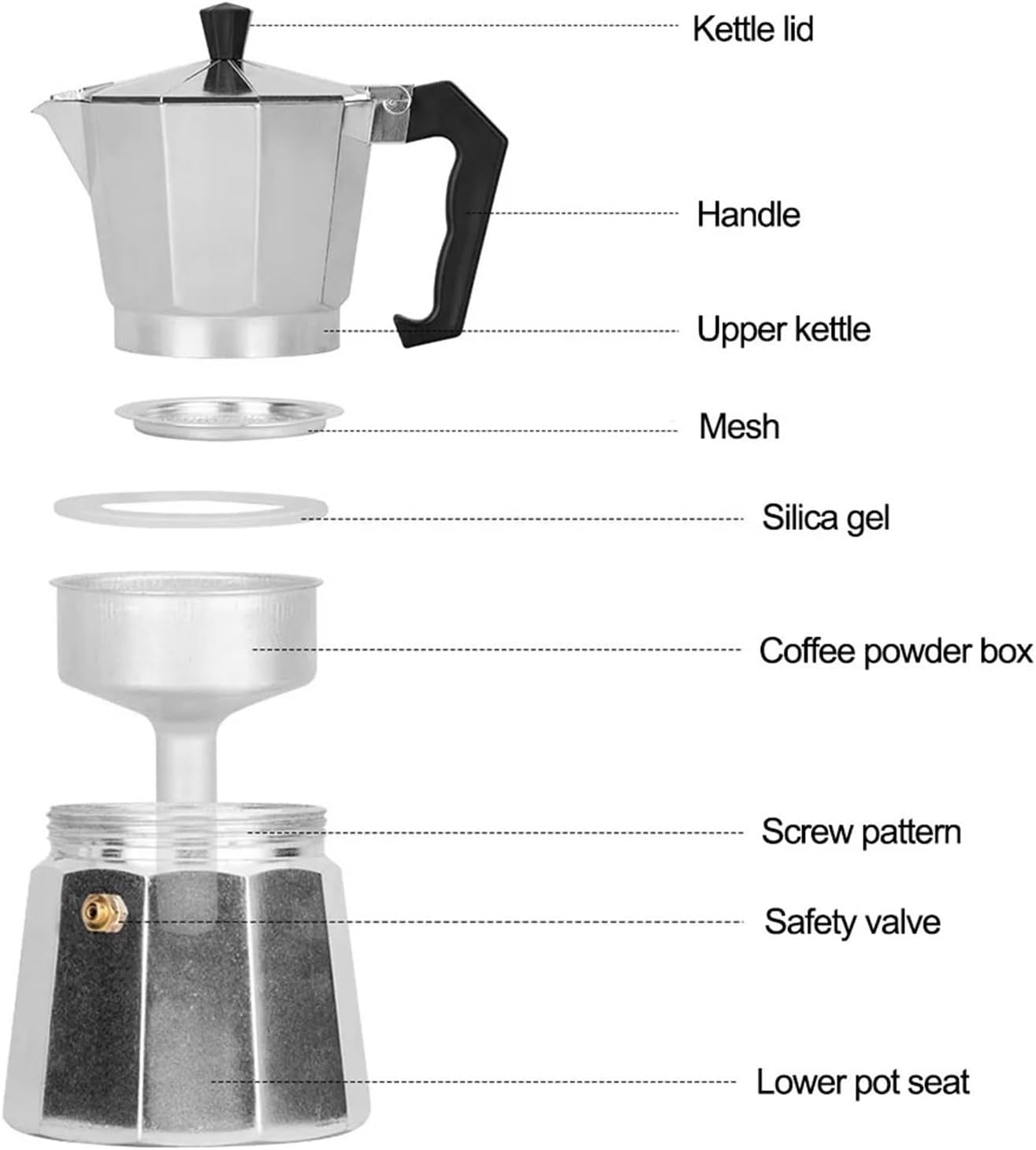 Aluminum Coffee Kettle Household Octagonal Moka Tea Pot Office Home Travel Outdoor Camping Tableware Equipment