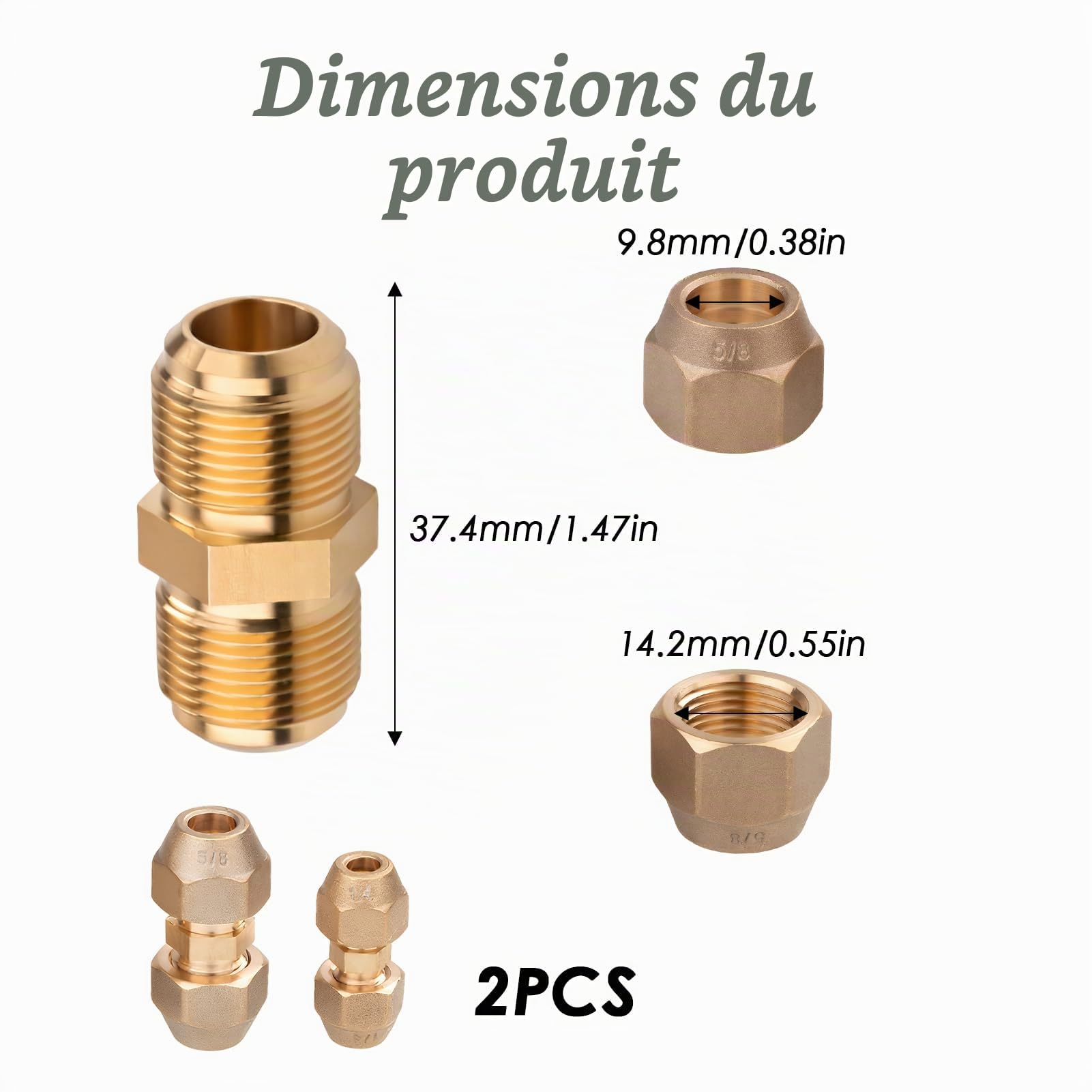 Lot de 2 rallonges de tuyau de climatisation - Raccord de tuyau en cuivre de qualité supérieure pour tuyaux réfrigérants 1/4 et 5/8 - Idéal pour l'installation et la réparation de climatisation