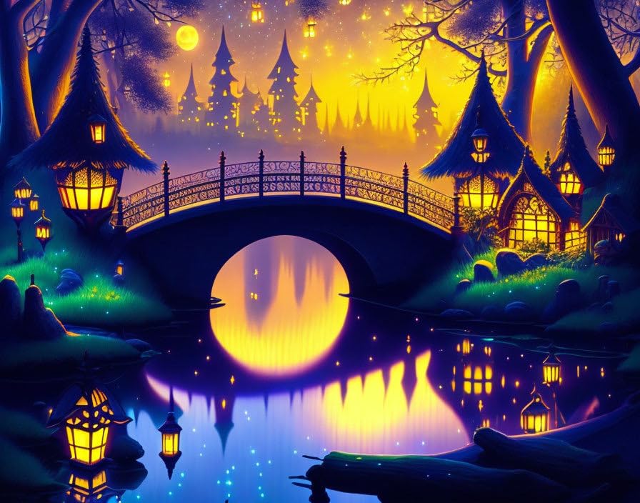 Tableau ville des elfes pour habiller un mur vide toile GerRit 58 x 90 cm lumineuse