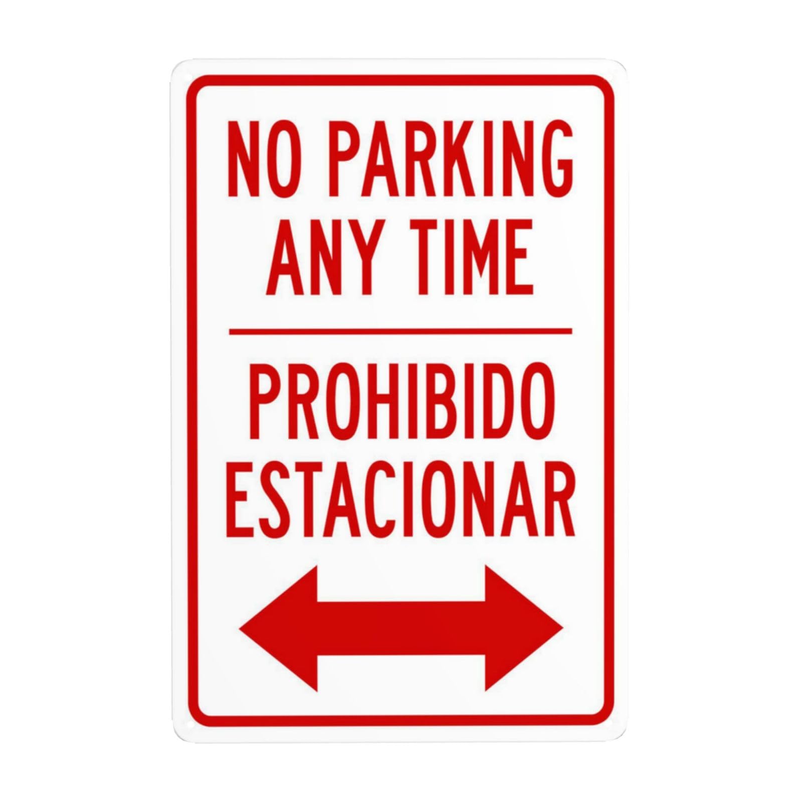SMAZDFXX No Parking Anytime With Bidirectional Arrow Bilingual Metal Warning Signs, Cautions Security Tin Sign, Safety Posted Signs for Street Business Wall Decor 8"x12"