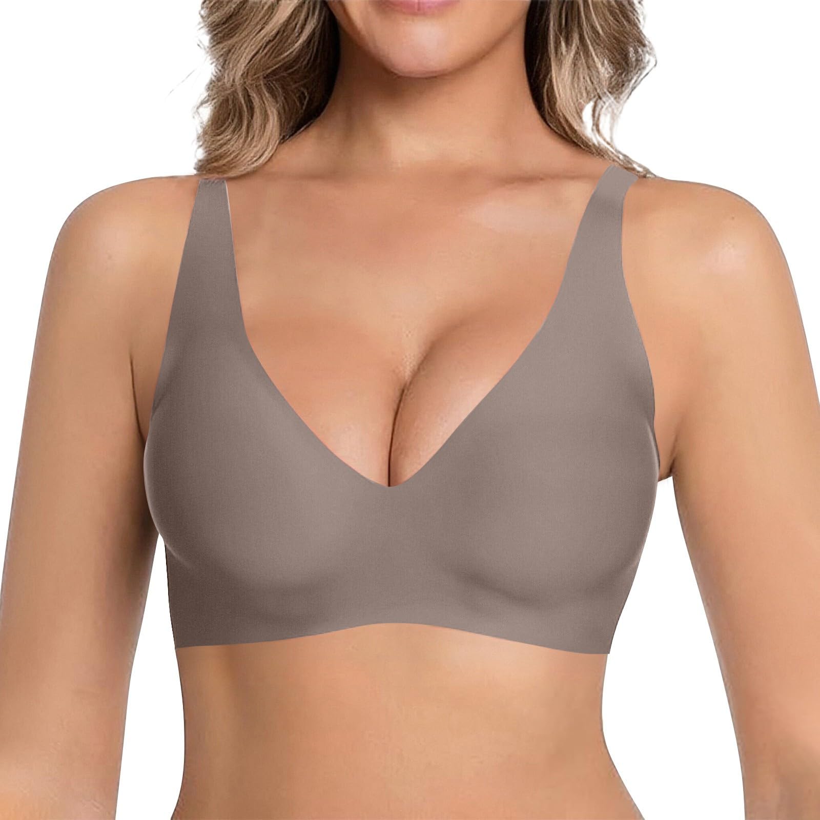 Jelly Bras for Women Deep V Wireless Push Up Leopard Bra Lift Supportive Full Coverage No Underwire Seamless Jelly Bras Plunge Bralette Comfort Adjustable Straps Everyday T-Shirt Shapecurve Bra — view 10