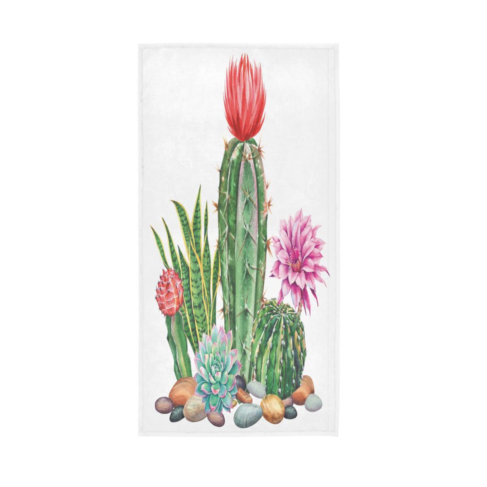 HUYGD Watercolor Cactus Hotel Towels, 15 x 30 Inches, Spa Towels for Facials Gym Towels for Men