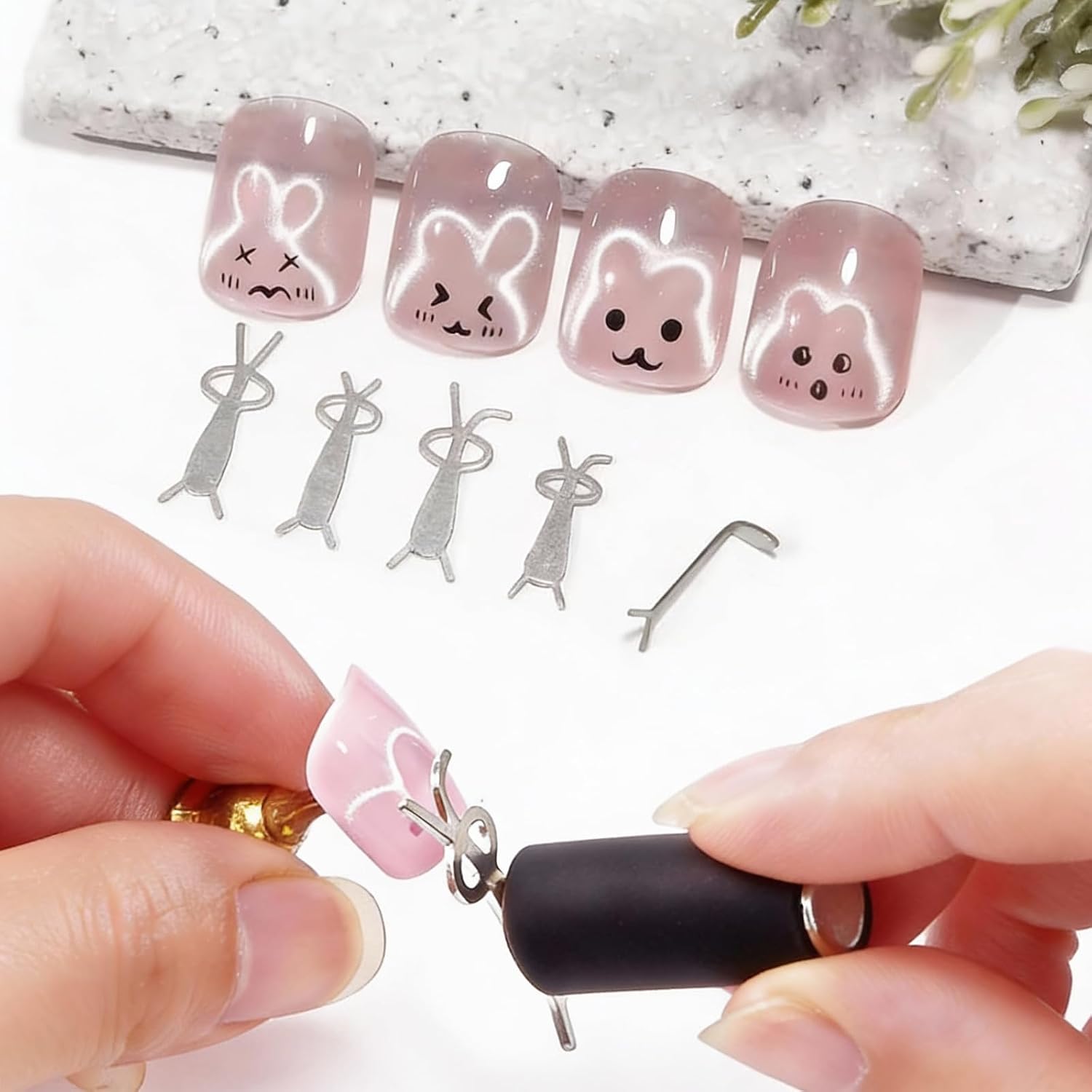 3Pcs Cat Eye Magnet For Nails Magnet Tool Set With Y&O-Shape And Bunny Iron Molds, 3 Uniquely Shaped Nail Magnet For Nails, Strong Magnetism Cylinder Cat Eye Gel Nail Polish Magnet Sticks