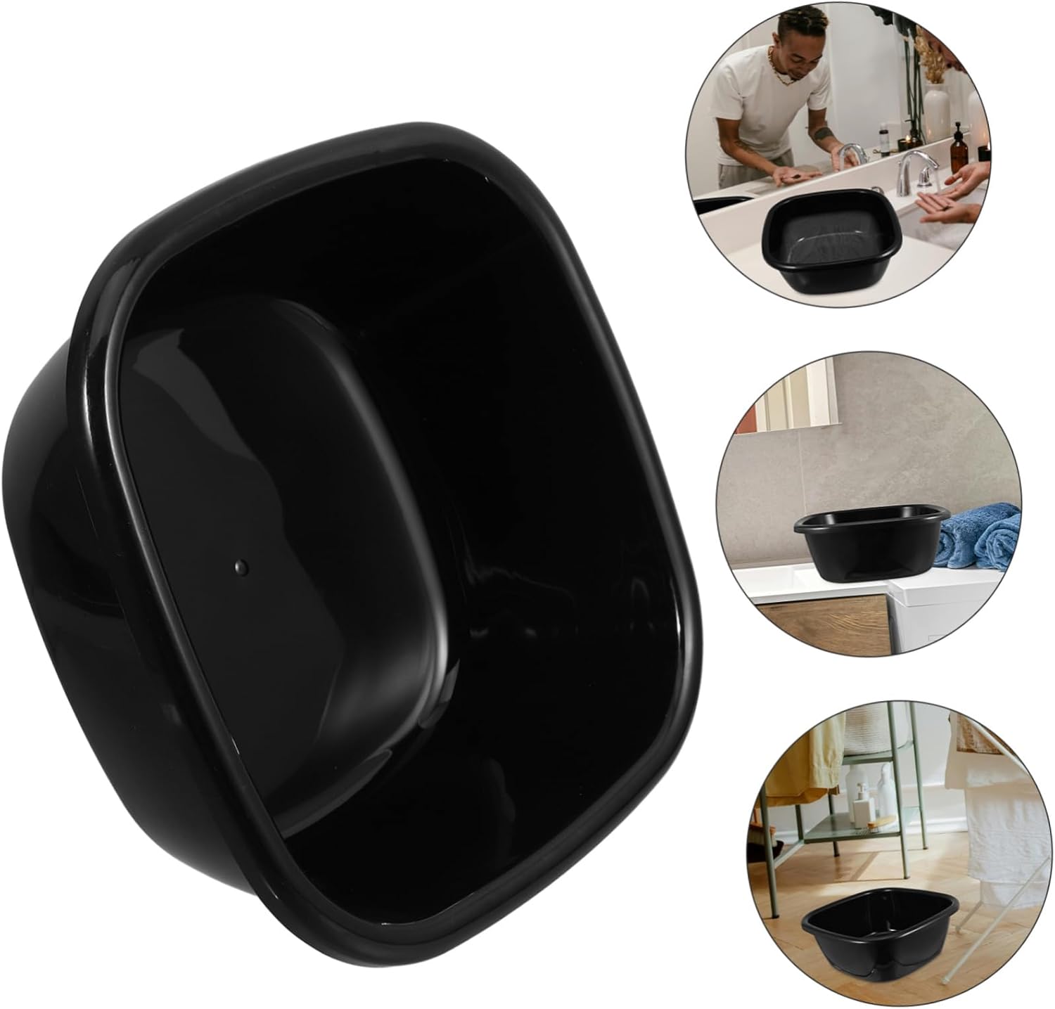 Square Plastic Shampoo Basin for Bedside Washing Small Dish Pan for Face Cleaning Portable Hand Wash Bucket Comfortable to Hold Handle for Home Use