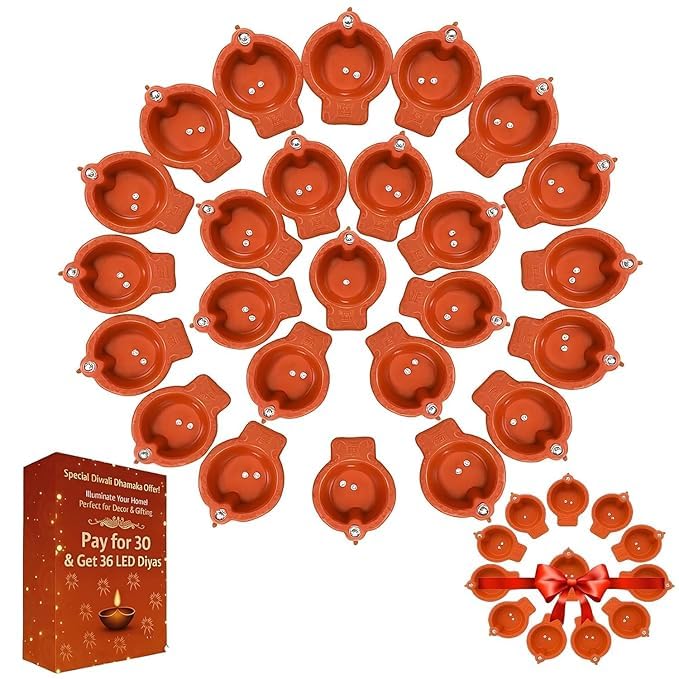 SID 30 + 6 Complimentary Water Sensor Diyas (36 Pcs) – Electric Flameless & Smokeless LED Diya Lights, Decorative LED Candle Lamps for Home, Diwali, Puja, New Year & Festival Decoration-image-35