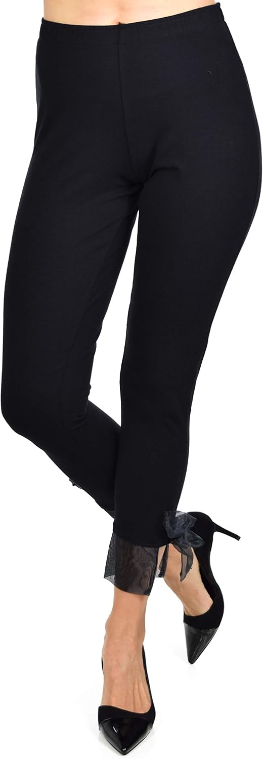 Dare2BStylish Women Bow Tie Capri Leggings for Parties, Workouts, Yoga | Reg & Plus Sizes