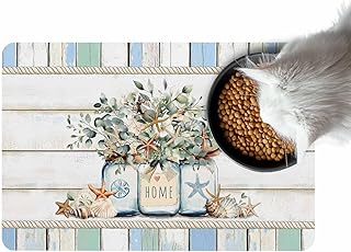 Eucalyptus Leaf Stone Bath Mat, 20" x 32" Teal Wood Grain Rope Starfish Shell Vase Super Absorbent, Dries Quickly, Non-Slip Diatomaceous Earth Bath Mats for Bathroom Kitchen Laundry