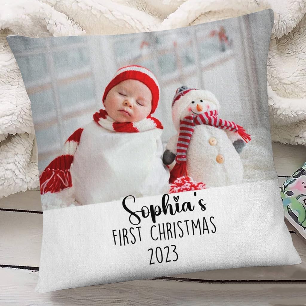Personalized Square Pillow for Dad to Be New Dad from Baby Bump New Grandpa First Time Dad Gifts Funny Baby First Christmas Custom Name & Photo Double Sided Couch Cushion On Christmas