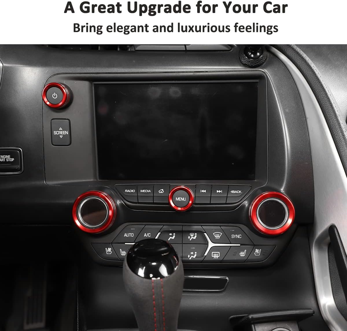 Aluminum Alloy for Chevrolet Corvette C7 2014-2019 Car Air Conditioner Volume Knob Cover Trim Car Accessories (Red)