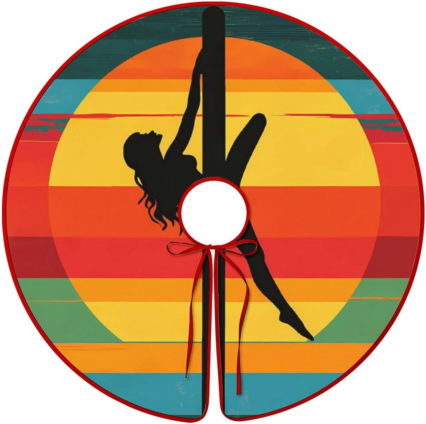 Vintage Pole Dancing Silhouette Christmas Tree Skirt Ornaments Christmas Tree Mat for Home Party Holiday Decorations