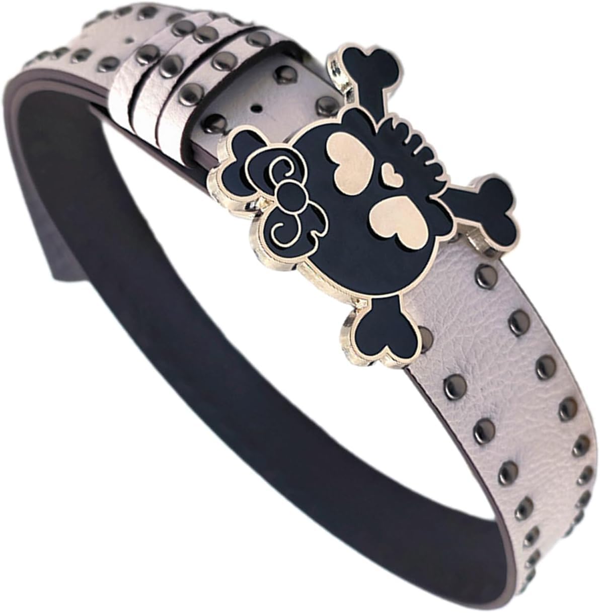 Yegang Women's White Skull Buckle Waist Belt - Y2k Pu Leather Rivets Studded Waistband Jeans Pants Decorative Punk Belt Rock Goth Clothing Harajuku Streetwear Halloween Cosplay (White)
