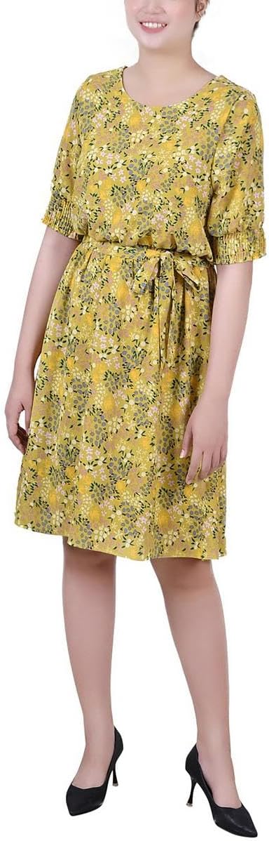 NY Collection Womens Petites Crepe Printed Fit & Flare Dress