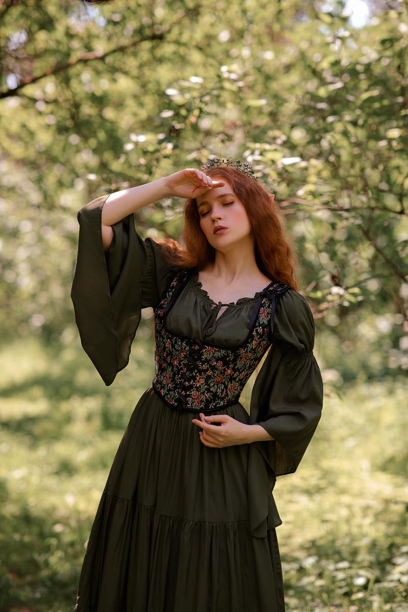SCARLET DARKNESS Damen Renaissance Korsett U-Ausschnitt Lace-up Corset Top Blumendruck Bustier