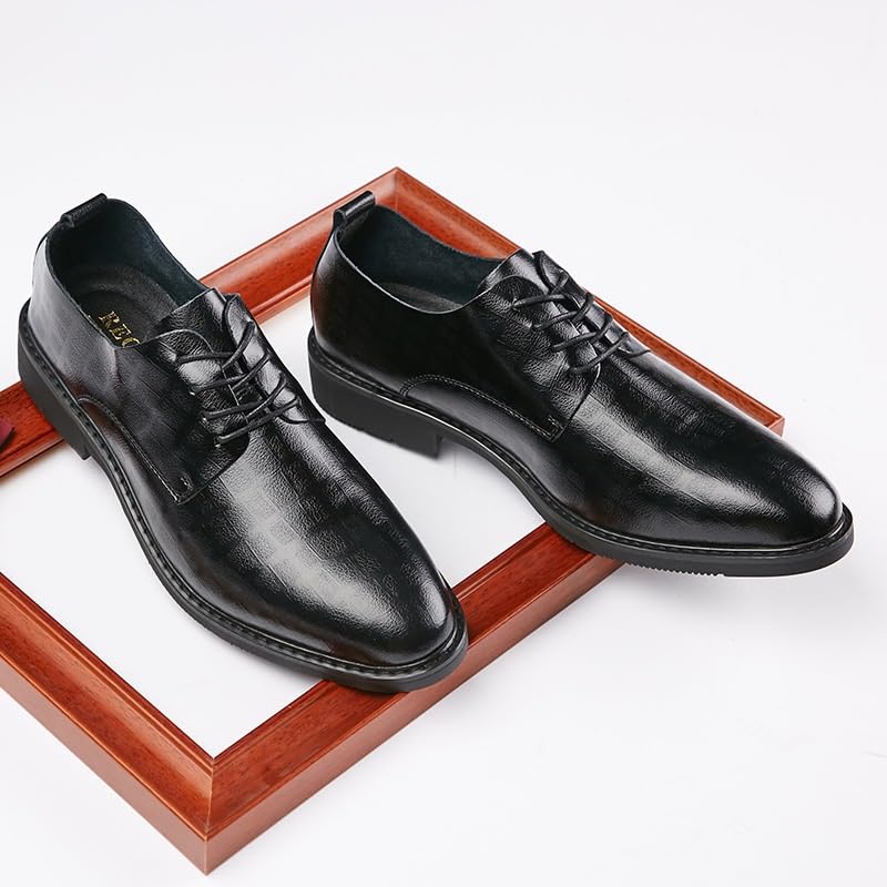 Classic Round Toe Shiny Checkered Comfortable Dress Shoes Business Formal Lace-up Oxfords Modern Casual Derby Shoes4
